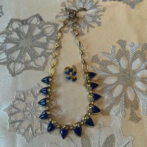 Stella & Dot necklace and adjustable ring set with blue accents